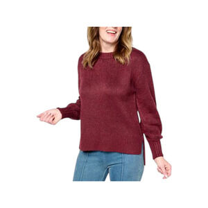C Wonder Women's Fuzzy Knit Balloon-Sleeve Sweater Maroon - Regular
